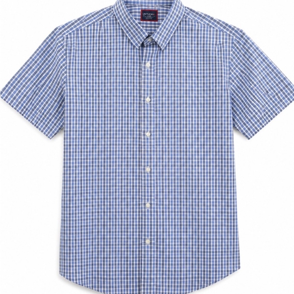UNTUCKit Men's Blue and White Gingham Short-Sleeve Button-Down Shirt